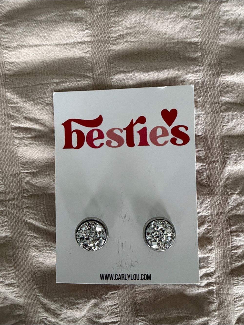 Bestie's Crystal Stud Earrings - Silver Tone